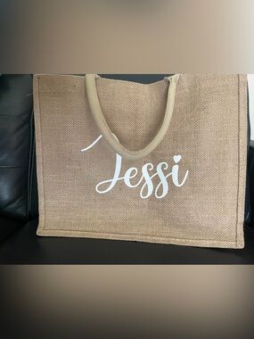 Personalized Jessi Natural Jute Tote Bag - nickname for jessica with heart i